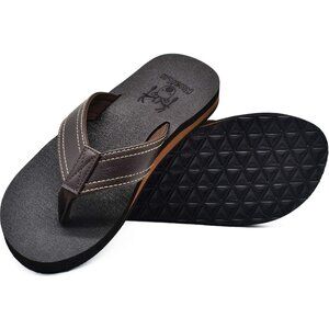 👑Men's Flip Flop Sandal Brown Leather Slip On Arch Support Comfortable Shoes
